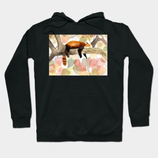 Red Panda with fall foliage Watercolor Illustration Hoodie